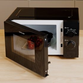 Eurolamp 20 literes fekete mikrohullámú sütő mechanikus tekerőgombokkal és 700W teljesítménnyel