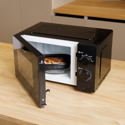 Eurolamp 20 literes fekete mikrohullámú sütő mechanikus tekerőgombokkal és 700W teljesítménnyel