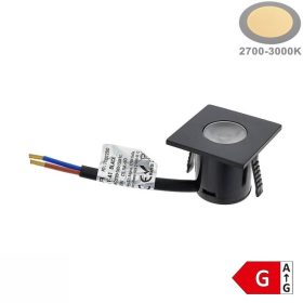   Süllyesztett bútor spotlámpa 1W 230V meleg fehér négyzet fekete