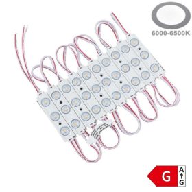 Vízálló 12V-os Optonica LED modul 3 lencsés SMD LED-del hideg fehér színben, 1,5 watt