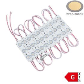 Vízálló 12V-os Optonica LED modul 3 lencsés SMD LED-del meleg fehér színben 1,5 watt