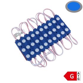 Vízálló 12V-os Optonica LED modul 3 lencsés SMD LED-del kék színben 1,5W