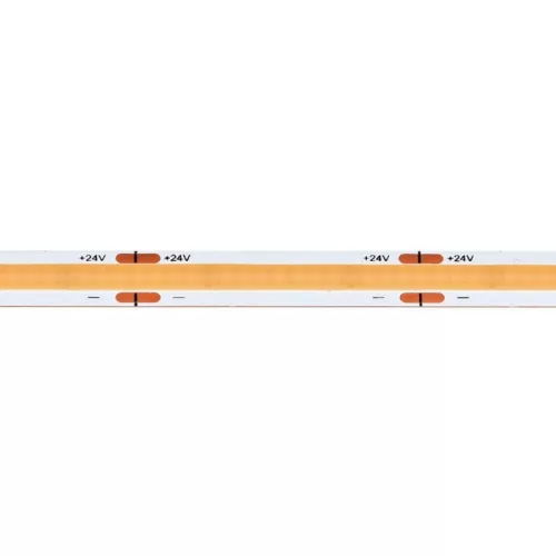Pöttymentes, egybefüggő fényű 24V COB LED szalag meleg fehér 3000K fénnyel, 512led, kiváló CRI 91 színvisszaadással, 5 méteres tekercsben