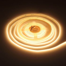 3mm széles, 24V-os, 7W/méter COB LED szalag 384 LED/m sűrűséggel, homogén, pontmentes meleg fehér fénnyel