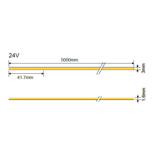 3mm széles, 24V-os, 7W/méter COB LED szalag 384 LED/m sűrűséggel, homogén, pontmentes meleg fehér fénnyel