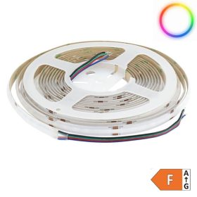 RGB COB LED szalag 24V, 14W/méter, 576 LED/m sűrűséggel, homogén, pontmentes színváltó fénnyel.