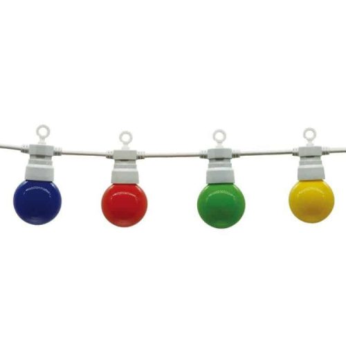 Kültéri színes fényfüzér 8m, 10 db színes gömb, sorolható, fehér kábel