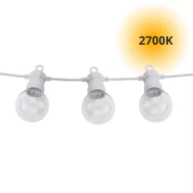   Meleg fényű kültéri fényfüzér 13m, 20 db gömb, fehér kábel,  sorolható