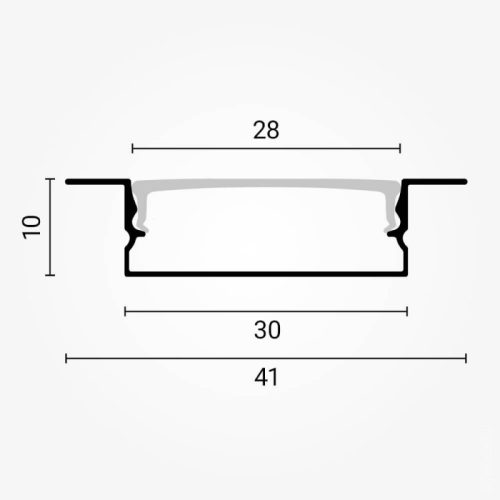5119 fekete színű, szárnyas süllyeszthető alumínium LED profil opál burával