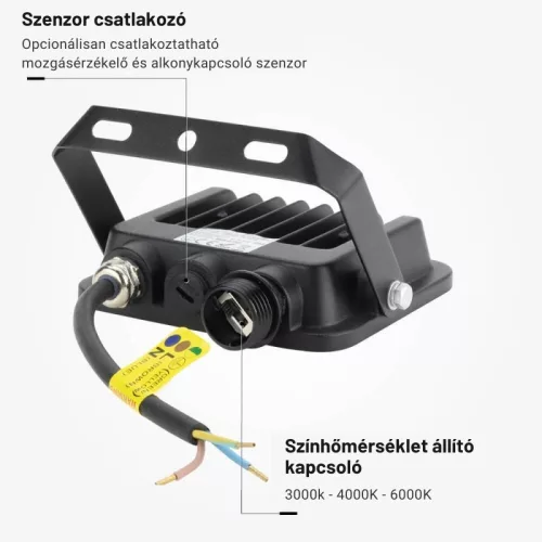 20W-os CCT LED reflektor IP65 védelemmel, mozgásérzékelővel bővíthető