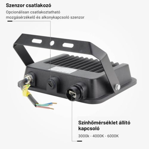 30W-os CCT LED reflektor IP65 védelemmel, mozgásérzékelővel bővíthető