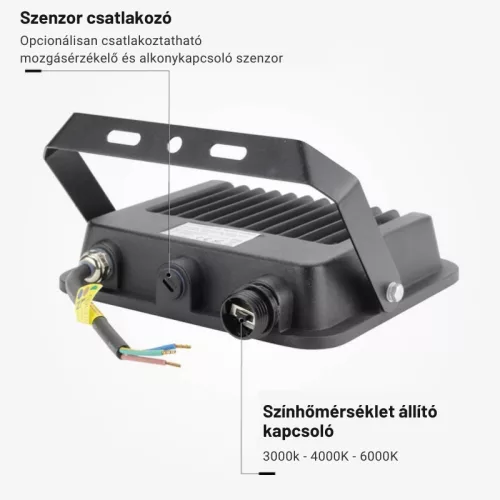 30W-os CCT LED reflektor IP65 védelemmel, mozgásérzékelővel bővíthető