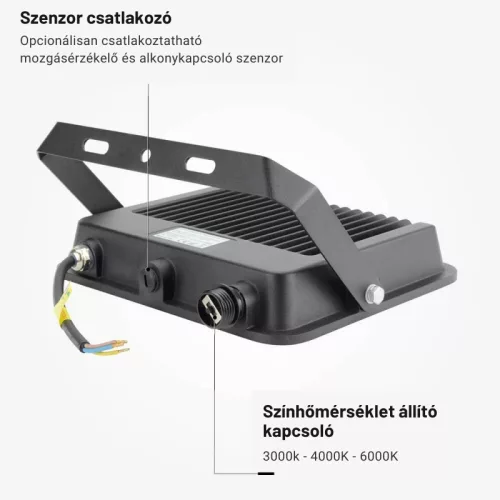 30W-os CCT LED reflektor IP65 védelemmel, mozgásérzékelővel bővíthető