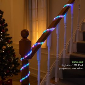10 méteres, IP44 vízálló, többszínű (RGB) LED fénytömlő (fénykábel) beépített programokkal, kültéri használatra