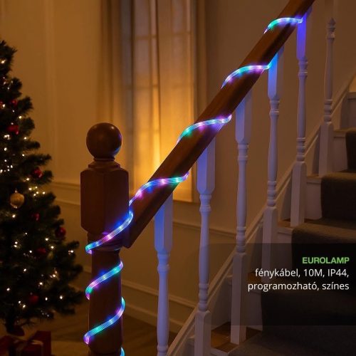 10 méteres, IP44 vízálló, többszínű (RGB) LED fénytömlő (fénykábel) beépített programokkal, kültéri használatra