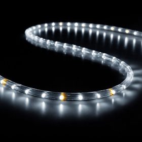 50 méteres, IP65 víz- és UV-álló professzionális LED fénytömlő fehér alappal és meleg fehér sziporkázó villogással