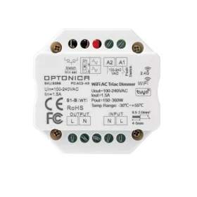 Optonica 6388 fali szerelődobozba süllyeszthető WiFi és 433MHz RF Triac intelligens LED fényerőszabályzó dimmer modul max. 1.5A teljesítménnyel