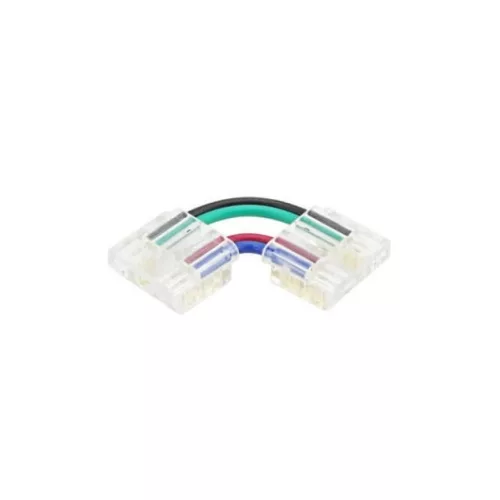 L-alakú, fogóval könnyen rögzíthető saroktoldó csatlakozó 10mm széles színváltós RGB COB LED szalagokhoz