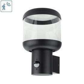 Modern, fekete, kültéri fali lámpa beépített mozgásérzékelővel és E27 foglalattal