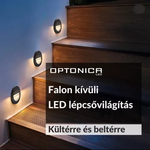 Optonica LED kerek lépcsőmegvilágító lámpa meleg fényű 2W 80lm Fekete