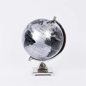 Metal Globe ezüst és fekete fém földgömb dekoráció, modern dísztárgy.