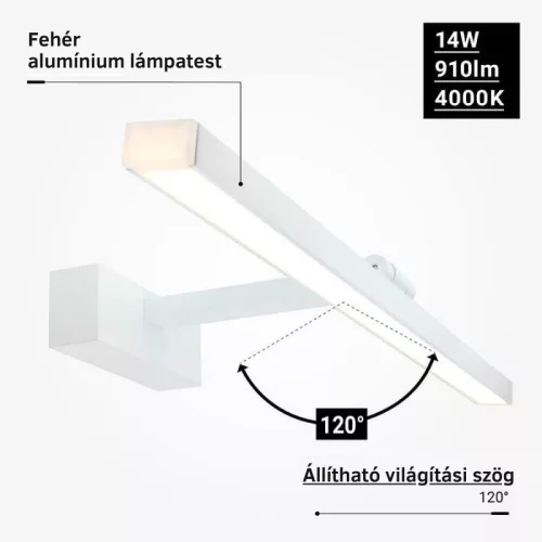 Fali tükörmegvilágító fürdőszoba lámpa 60cm 4000K 14W fehér