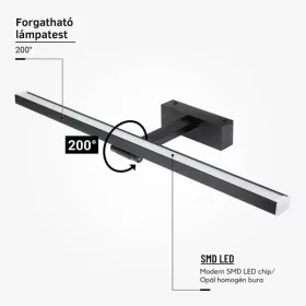  Fali tükörmegvilágító fürdőszoba lámpa 60cm 3000K 14W fekete
