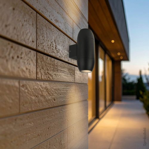 Modern, fekete, ovális ("szivar alakú"), fel-le világító fali lámpa két GU10 foglalattal