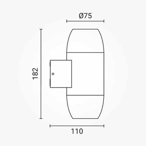 Modern, fekete, ovális ("szivar alakú"), fel-le világító fali lámpa két GU10 foglalattal