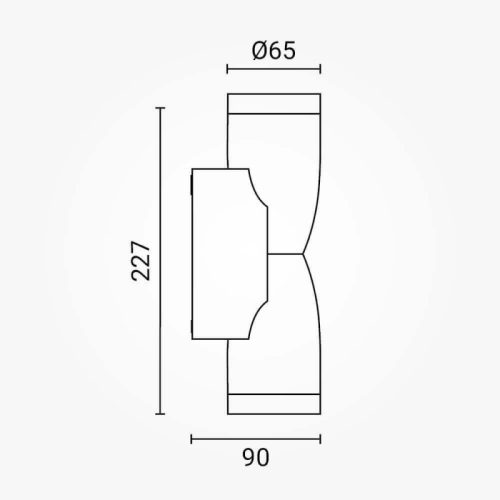 Modern, fekete, homokóra formájú, fel-le világító fali lámpa két GU10 foglalattal