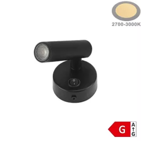   LED Fali Spotlámpa, 2W, 38°, kapcsolóval, fekete, meleg fehér fény