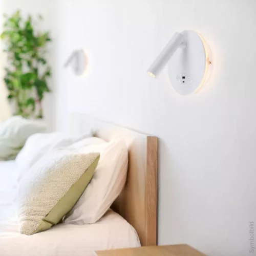 LED Fali Spotlámpa háttérvilágítással, 8W, 40°, kapcsolóval, 2xUSB porttal, fehér, természetes fehér fény