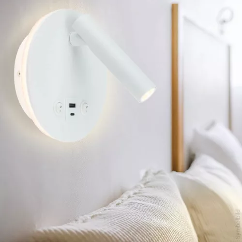 LED Fali Spotlámpa háttérvilágítással, 8W, 40°, kapcsolóval, 2xUSB porttal, fehér, természetes fehér fény