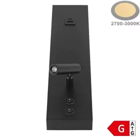   LED Fali Spotlámpa háttérvilágítással, 11W, kapcsolóval, 2xUSB porttal, fekete, meleg fehér fény