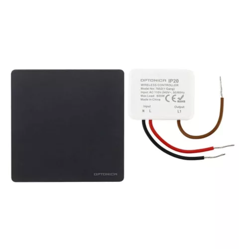 Optonica 7652 433 MHz-es vezeték nélküli rádiós fali kapcsoló szett 600W-os vezérlővel és IP44-es fekete kapcsolóval