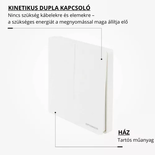 Optonica 7653 2 zónás 433 MHz-es vezeték nélküli rádiós fali kapcsoló szett 2x600W-os vezérlővel és IP44-es fehér dupla kapcsolóval