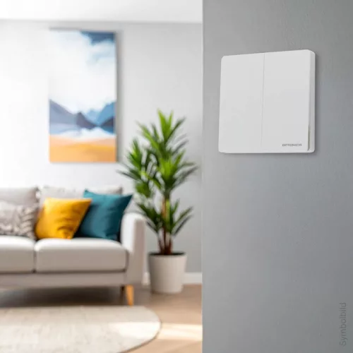 Optonica 7653 2 zónás 433 MHz-es vezeték nélküli rádiós fali kapcsoló szett 2x600W-os vezérlővel és IP44-es fehér dupla kapcsolóval
