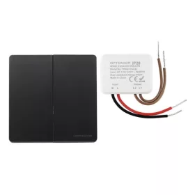 Optonica 7654 2 zónás 433 MHz-es vezeték nélküli rádiós fali kapcsoló szett 2x600W-os vezérlővel és IP44-es fekete dupla kapcsolóval