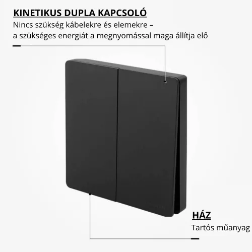 Optonica 7654 2 zónás 433 MHz-es vezeték nélküli rádiós fali kapcsoló szett 2x600W-os vezérlővel és IP44-es fekete dupla kapcsolóval