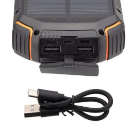 Napelemes power bank, 20000mAh, LED lámpával