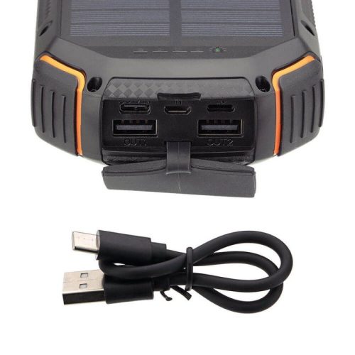 Napelemes power bank, 20000mAh, LED lámpával