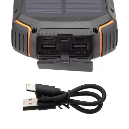 Napelemes power bank, 20000mAh, LED lámpával