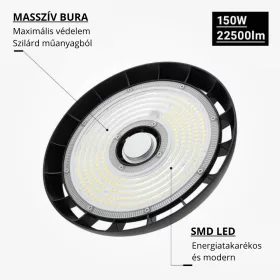 8249 prémium 150W-os LED UFO csarnokvilágító alumínium házzal, 4000K