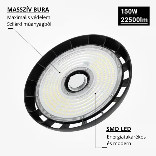 8249 prémium 150W-os LED UFO csarnokvilágító alumínium házzal, 4000K