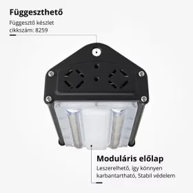 50W-os, lineáris, IP65 és IK08 védettségű LED ipari csarnokvilágító lámpatest, hideg fényű