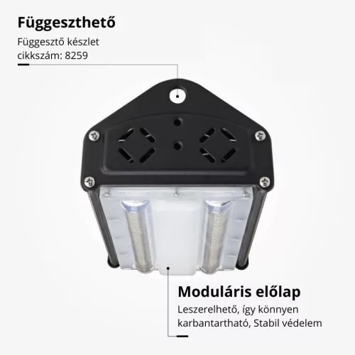 100W-os, lineáris, IP65 és IK08 védettségű LED ipari csarnokvilágító lámpatest, természetes fényű