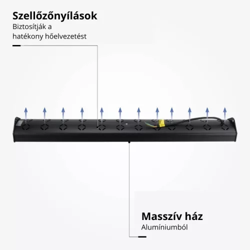 150W-os, lineáris, IP65 és IK08 védettségű LED ipari csarnokvilágító lámpatest, hideg fényű, nagy teljesítményű