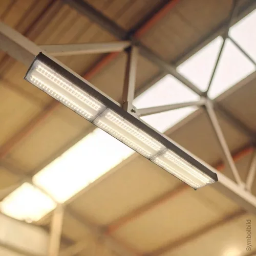 150W-os, lineáris, IP65 és IK08 védettségű LED ipari csarnokvilágító lámpatest, semleges fényű, nagy teljesítményű
