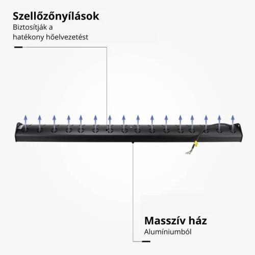 100W-os, lineáris, IP65 és IK08 védettségű LED ipari csarnokvilágító lámpatest, hideg fényű, legnagyobb teljesítményű