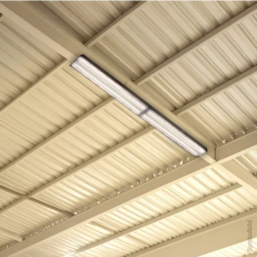 100W-os, lineáris, IP65 és IK08 védettségű LED ipari csarnokvilágító lámpatest, hideg fényű, legnagyobb teljesítményű